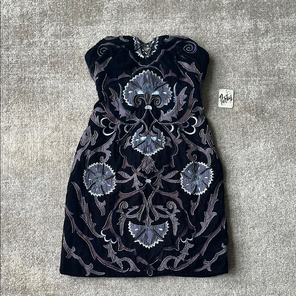 NWT Free People Black and Silver Embroidered Dress